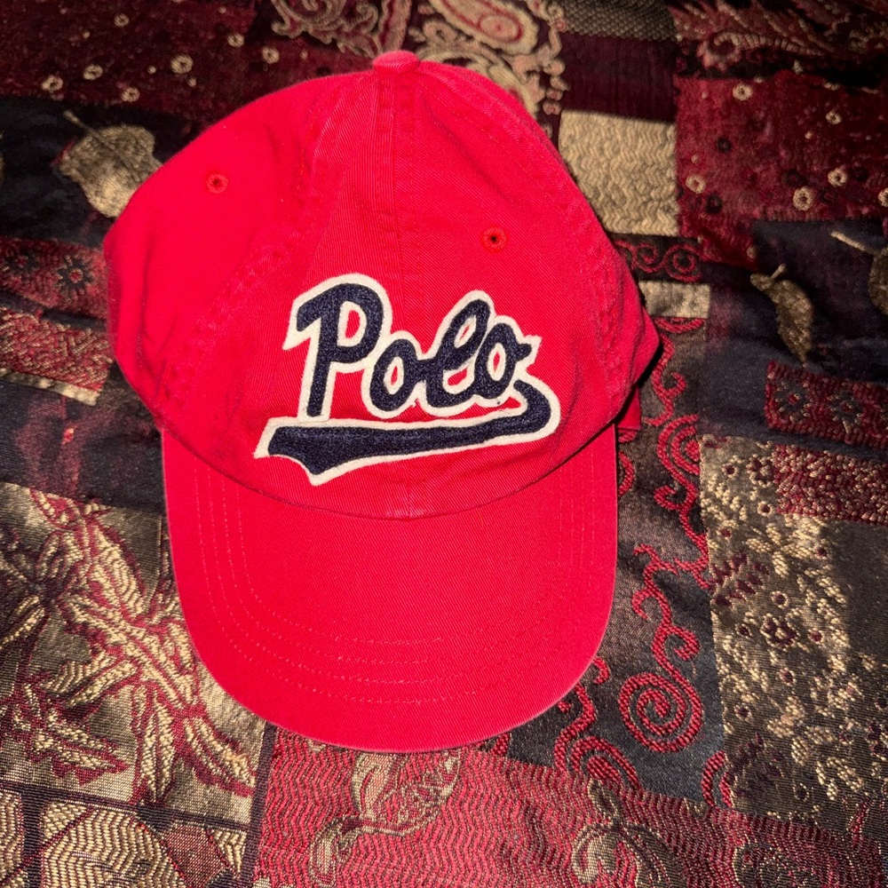 Polo Ralph Lauren Scripted Cursive Embroidered Red Adjustable Cap